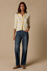 Nelly Yellow Striped Button-Up Knit Top