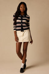 Nelly Navy Striped Button-Up Knit Top