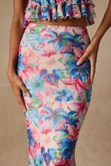 Romina Pink Multi Floral Mesh Maxi Skirt