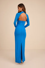 Dani Blue Mesh Bustier Long Sleeve Maxi Dress