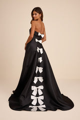 Eris Black Taffeta Strapless Bow Gown