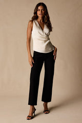 Nevaeh Ivory Satin Surplice Tank Top