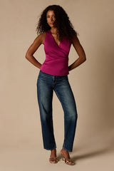 Nevaeh Berry Pink Satin Surplice Tank Top