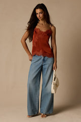 Selena Rust Satin Lace Cami Top