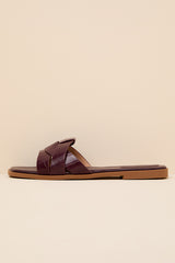 Dinny Wine Red Croc-Embossed Slide Sandals