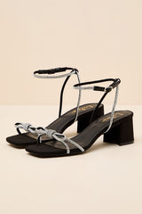 Zoelle Black Rhinestone Low Heel Ankle Strap Sandals
