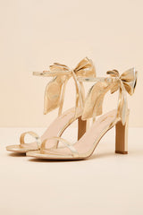 Allianna Gold Crinkle Bow High Heel Ankle Strap Sandals