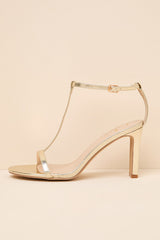 Izzybelle Gold T-Strap High Heel Sandals