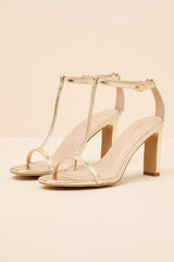 Izzybelle Gold T-Strap High Heel Sandals