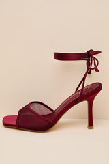Harlan Burgundy Mesh Lace-Up High Heel Sandals