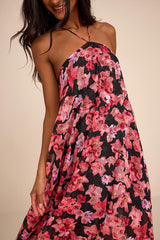 Dezzi Black Multi Floral Halter Shift Maxi Dress