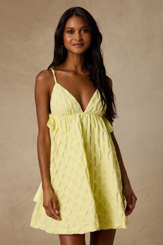 Jen Yellow Textured Babydoll Mini Dress