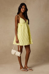 Jen Yellow Textured Babydoll Mini Dress