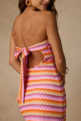 Skylaine Pink Multi Crochet Midi Dress