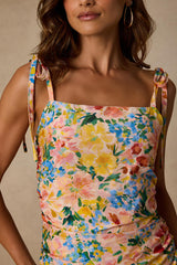 Alexi Peach Multi Floral Tie-Strap Mini Dress