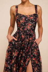 Francesca Black Floral Sleeveless Midi Dress