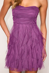 Delightful Beauty Purple Mesh Strapless Ruffled Mini Dress