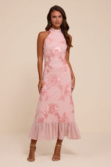 Margaret Light Pink Textured Ruffled Midi Dress