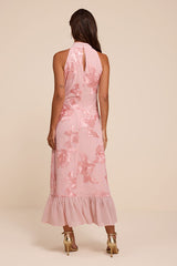 Margaret Light Pink Textured Ruffled Midi Dress