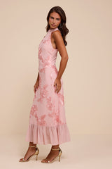 Margaret Light Pink Textured Ruffled Midi Dress