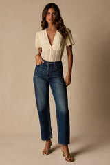 Properly Trendy Cream Mesh Puff Sleeve Bodysuit