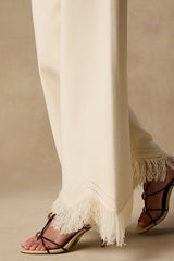 Helisa Cream Sweater Knit High-Rise Fringe Pants