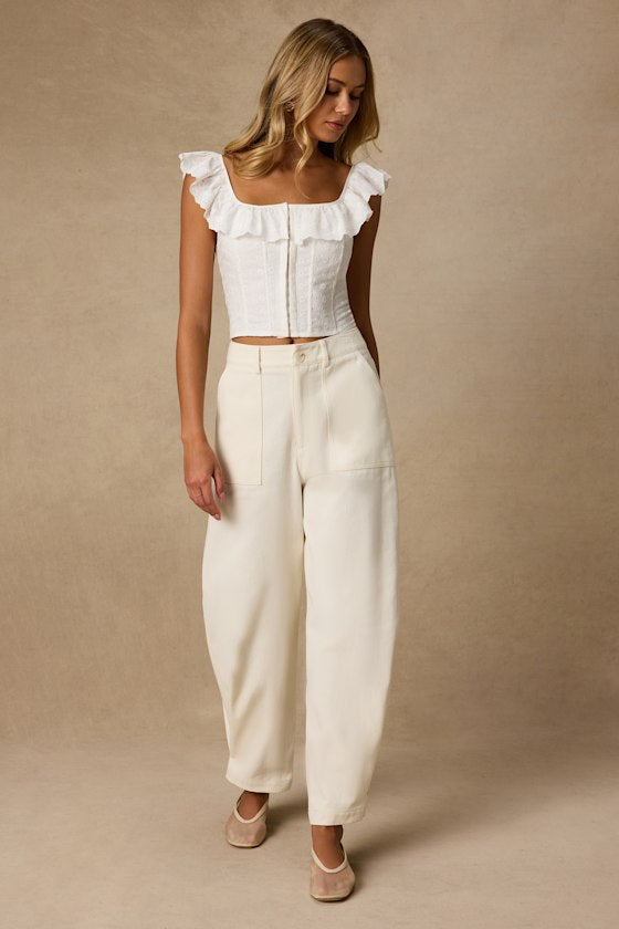 Merritt Cream Twill Barrel Leg Pants