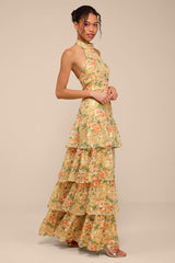 Cynthia Yellow Multi Floral Tiered Maxi Dress