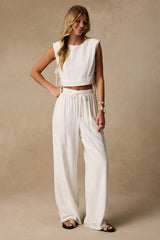 Irida Ivory Tie-Side Sleeveless Crop Top