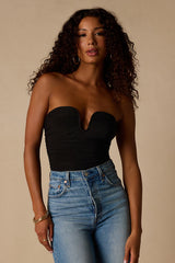 Niv Black Mesh Ruched Bodysuit