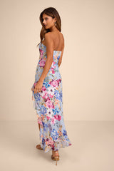 Melissa Light Blue Multi Floral Ruffled Midi Dress