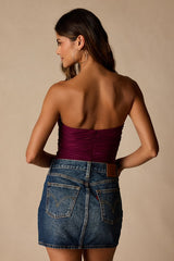 Niv Dark Plum Mesh Ruched Bodysuit