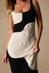 Instantly Adored Black and Ivory Color Block Textured Midi Dress