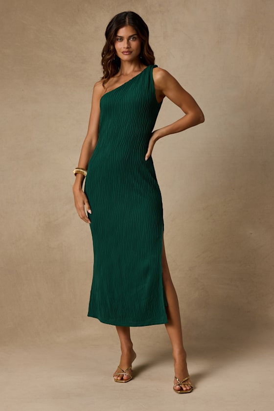 Aristea Emerald Textured One-Shoulder Midi Dress