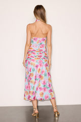 Nancy Light Blue Multi Mesh Halter Midi Dress
