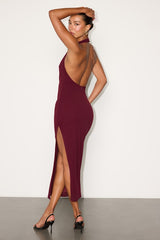 Deziree Burgundy Halter Bodycon Midi Dress