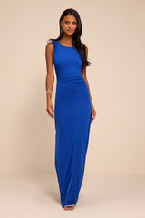 Significant Allure Blue Slinky Knit Ruched Maxi Dress