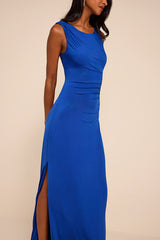 Significant Allure Blue Slinky Knit Ruched Maxi Dress