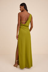 Maevyn Chartreuse Cowl Back Column Maxi Dress