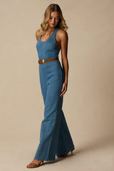 Bowie Medium Wash Denim Wide-Leg Jumpsuit