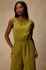Nami Chartreuse Cotton Wide-Leg Jumpsuit