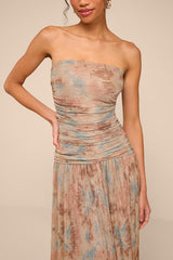 Aubriana Light Brown Multi Abstract Lurex Maxi Dress
