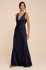 Hatley Navy Satin Cowl Back Maxi Dress