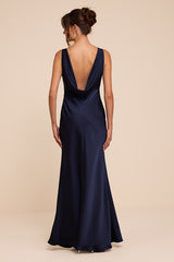 Hatley Navy Satin Cowl Back Maxi Dress