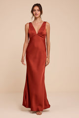 Hatley Rust Red Satin Cowl Back Maxi Dress