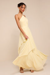 Aletta Pale Yellow Tiered Halter Maxi Dress