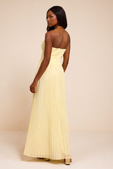 Zea Light Yellow Pleated Drop Waist Maxi Dress