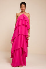 Aveley Hot Pink Tiered Shift Maxi Dress