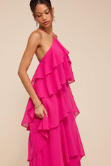 Aveley Hot Pink Tiered Shift Maxi Dress
