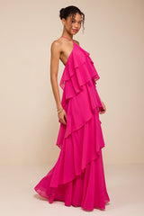 Aveley Hot Pink Tiered Shift Maxi Dress